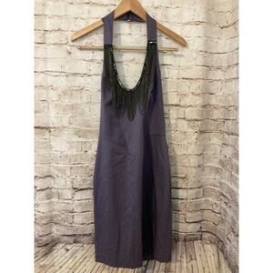 Black Halo Dress Womens 8 Halter Chain Link Fringe Deep Purple Zip Open Back